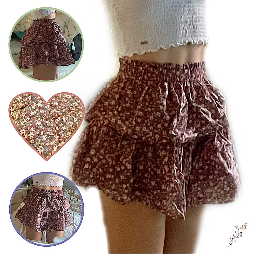 S Ruffled Mini Skirt Vanilla Star Floral Skirt With Slip Stretchy Waist